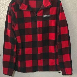 Columbia Red and Black Checkered Fleece Jacket